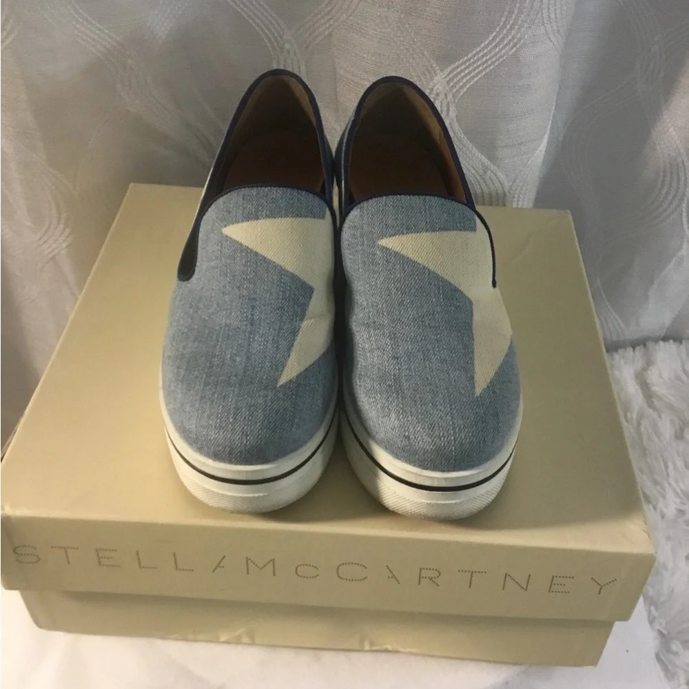 Stella McCartney Denim Blue Star Platform Slip-Ons